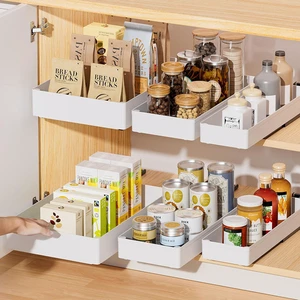 Kitchen Organizer Adhesive Pull Out Heavy Duty Storage Drawer Shelf for Cabinets