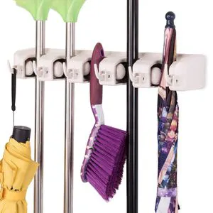 White 5 Positions Wall-mounted Mop Holder Hanger for Wall Storage