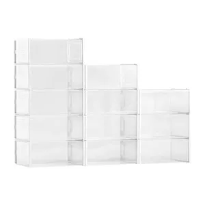 12-Pack Stackable Shoe Storage Boxes Modular Plastic Organizers for US Size 11 Sneakers Space-Saving Design Model D0100X37PK8