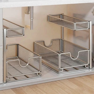 Pull-Out Under Sink Organizer Kitchen Cabinet Storage Basket with Sliding Drawers Multi-Function Under Sink Storage Rack