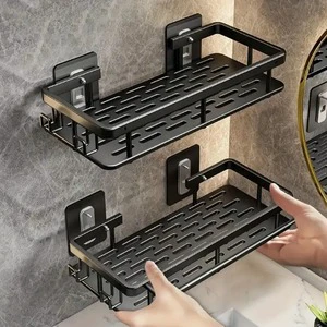 Multi-Functional Waterproof Metal Storage Rack with Punched Holes Wall-Mounted Rectangular Hook for Kitchen and Bathroom Use