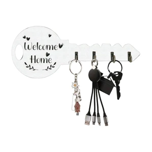 White Key Hook Rack Wall-mounted Storage Rack Creative Wall Home Decoration Wooden Handicraft Hanging Rack