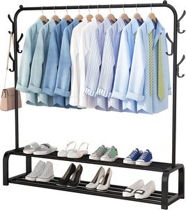 Metal Standing Coat Rack with Branch Single or Double Tier Clothing Organizer for Living Room & Bathroom Use Multifunctional