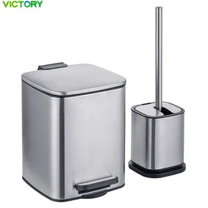 5 Liter Bathroom Trash Can Waste Bin With Step Pedal, Soft Close Lid, Removable Inner Bucket And Toilet Brush Holder Set