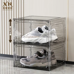 New Transparent Collapsible Luxury Shoe Box Rack Custom Stackable Shoe Organizer Magnetic Door