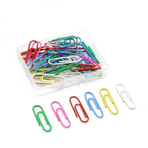 50pcs Colorful Coated Steel Paper Clips Small Office Metal Paper Holders with Plastic Cover