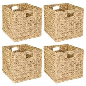 Woven Seagrass Square Storage Basket with Handle Foldable Rustic Organizer Bin for Home Bedroom Kitchen (6-10L Capacity)