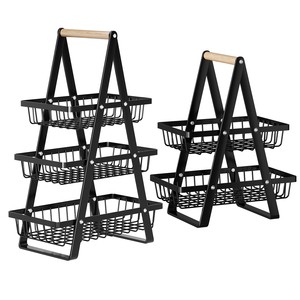 Multi-Tier Metal Kitchen Countertop Fruit Basket Rust-proof Fruis Vegetable Storage Rack With Square Wire Basket For Picnic