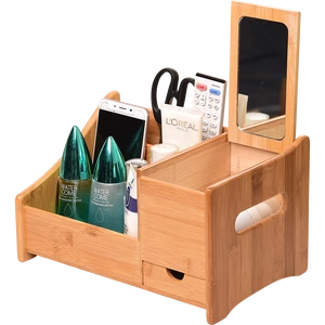 Bamboo Cosmetic Storage Box Bamboo Makeup Organiser With Drawer