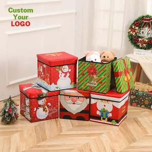 Foldable Christmas Storage Box Waterproof Dustproof Cartoon Ottoman Cube Toy Box Kids Holiday Gift Organizer
