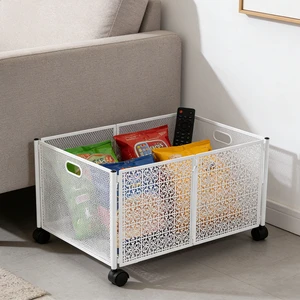 Under Bed Movable Storage Container Iron Rolling Storage Basket Closet Organizer with Wheels for Clothes Blankets & Toys