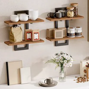 Wood Non-Folding Double Tier Wall Storage Rack for Toilet Modern Bathroom Wall-mounted Decoration