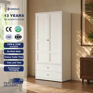 White Metal Bedroom Closet With Upper Cupboard Freestanding Clothes Cabinet for Condo Home Interior Furniture Organization
