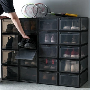 Assembling Transparent Japanese Style PP Plastic 18L Sneakers Basketball Shoes Shoe Storage Box Flip Cover for Men's Women's