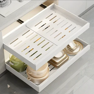 Expandable Pull Out Cabinet Organizer Adjustable 32-48cm Adhesive Drawers for Kitchen Pantry Bathroom Home Storage