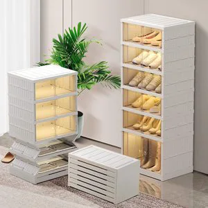 Family Shoes Storage Box 5 Tier Foldable Shoe Rack Organizer for Closet 12-20 Pairs Plastic Collapsible Shoes Storage Box