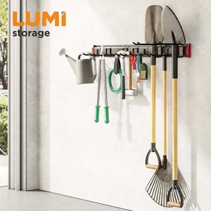 LGS01-02 500lbs Heavy Duty Wall Mount Garden Tool Storage Rack Adjustable Steel Hook Gripper Holder for Garage Tool Organizer