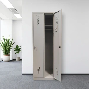 High Quality 2-Door Steel Locker Wardrobe with Key Lock for Gym Office School-Self-Closing Doors & Knock-Down Design