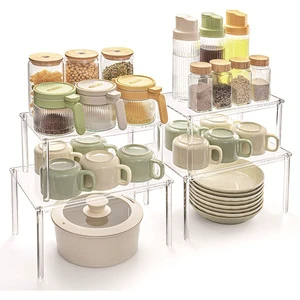 Acrylic Cabinet Organizer Set of 2 Shelf Organizer, Spice Rack Organizer for Cabinet, Desk Countertop Organizer