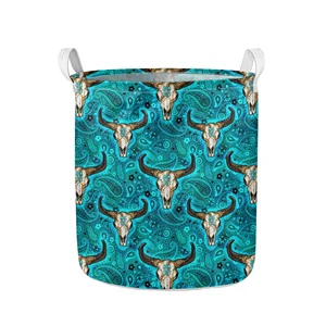 1 Piece Custom Rodeo Cowboy Cowgirl Style Cactus Cow Head Laundry Basket