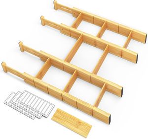 Bamboo Expandable Drawer Dividers With Inserts And Labels, Kitchen Adjustable Drawer Organizerswith Inserts And Labels