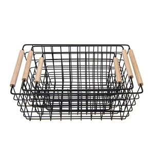 Wire Storage Baskets Metal Fruit Basket with Label, Storage Organizer for Organizing Bathroom, Pantry, Kitchen