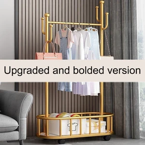 Modern Iron Floor-standing Coat Rack Storage Shelves Wheels-Portable Space-Saving Heavy Duty Eco-Friendly Living Room Bedroom