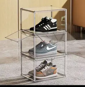 New Design Customized Large Capacity Convenient Clear PET Square Folding Shoe Storage Box Container Zhejiang