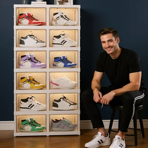Modern Design Transparent Foldable Shoe Box with Lid Stackable Organizer for Sneakers Home Furniture Storage Solution