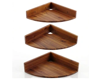Set 3 Natural Wood Corner Wall-Mounted Storage Shelves Home Kitchen Decor