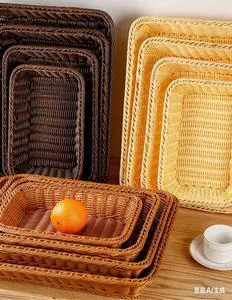 Hot Eco-Friendly Modern Rectangular Plastic Woven Wicker Storage Basket for Fruit Snacks Vegetable Toy Towel Home & Hotel Use