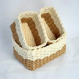 Eco-Friendly Paper Rope Hand Woven Storage Basket Multifunctional Handmade Organizer Box for Kitchen, Picnic Bread Storage