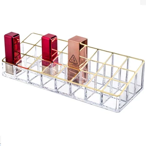 Cosmetic Organizer Acrylic Beauty Makeup Storage Box Golden Edged Lipstick Holder Lip Balm Holder Small Desktop Display Vanity