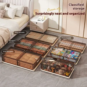 Wholesale Large Foldable Plastic Storage Box Flexible Under-Bed Clothing Bedding Organizer with Wheels for Bedroom Storage