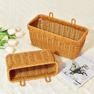 Custom PE Rattan Woven Storage Basket with Handle Handmade Decorative Organizer Basket