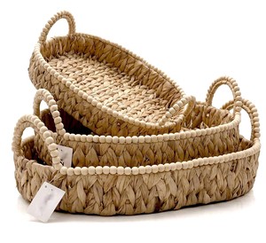 Handwoven Water Hyacinth Storage Baskets For Toilet, Living Room, Nursery Organization Natural Oval Versatile Nesting Baskets
