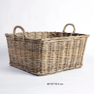 Rectangle Rattan Storage Basket Woven Large Wicker Eco-Friendly Multi-Purpose Stackable Durable Wooden Handles Storage Container