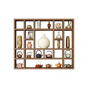 Art Deco Solid Wood Grid Shelf Single-Tier Wall-Mounted Eco-friendly Multifunction Storage Rack Living Room Bathroom Decorative