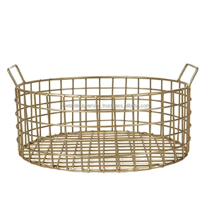 Round Metal Wire Basket for Multi-Purpose Kitchen Storage Gold Color Customized Sizes