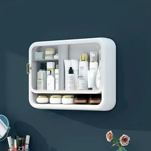 Wall-mounted Makeup Organizer Cosmetic Storage Box Waterproof Dustproof Large Capacity Storage Holder Bathroom Shelf