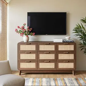 Modern Farmhouse & Boho 9-Drawer Dresser Wood Grain Texture 55