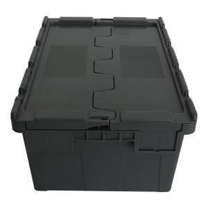 Tourtop Cheap Nestable PP Attached Lid Container Plastic Heavy Duty Logistic Storage Crate Stackable Plastic Moving Crates