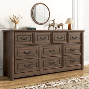 BIEN Modern Farmhouse Dresser 63'' Rustic Mid Century Chest Drawers 10 Drawers Bedroom Living Room Stylish Storage Solution