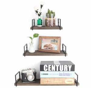 Single Tiered Floating Shelf Rack Three-Piece Wooden Wall Mounted for Bathroom Living Room for Kitchen Spice Pot Storage Design