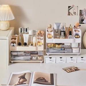 Home Cosmetic Storage Box Desktop Makeup Table Compartmentalized Organizing Double-Layer Lipstick Skincare Organizer