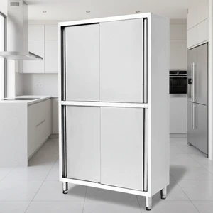 Modern Stainless Steel Double Sliding Door Storage Cupboard Organizer for Kitchen Design for Hotels and Restaurants