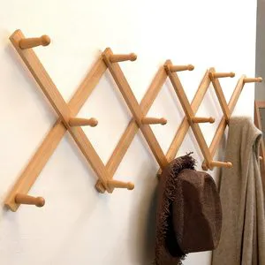 Modern Expandable 14-Hook Wooden Wall Rack for Coats and Hats Modern Style Coat and Hat Organizer