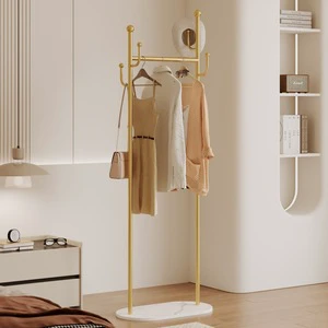 Modern Metal Floor-Standing Living Room Coat Rack with Five Hooks and Vertical Storage