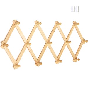 Accordion Style Expandable Wall Wooden Coat Rack 10 Hooks (Pegs) Eco-Friendly Shandong Hang Hats Jackets Coffee Mug Purses
