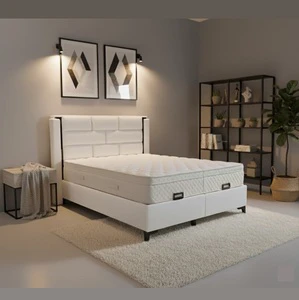 High Quality Turkish Modern Hotel Bed Set Lift Storage Bed Base Stylish Lighted Upholstered Headboard Pillow Top Home Furniture